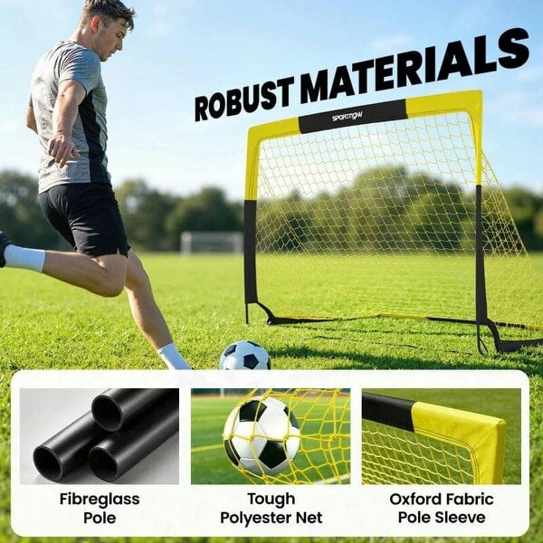Set of 2 Pop Up Football Goal, Portable Folding Football Net with Carry Bag, 8 U-Shaped Ground Stakes, Fibreglass Pole