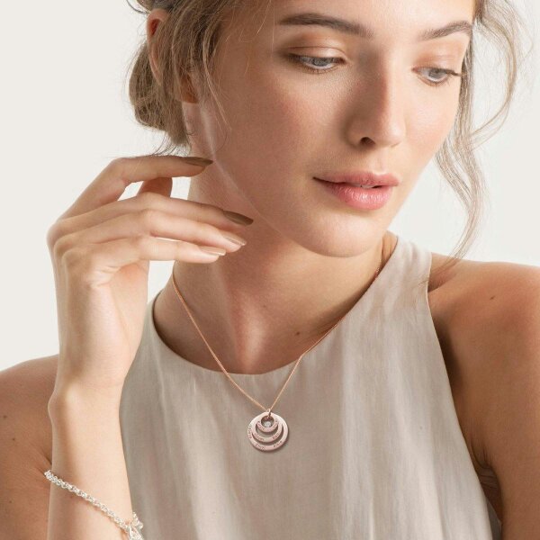 Christopher James of London 9ct Rose Gold Plated Triple Disc Personalised Family Necklace With Diamond or Crystal
