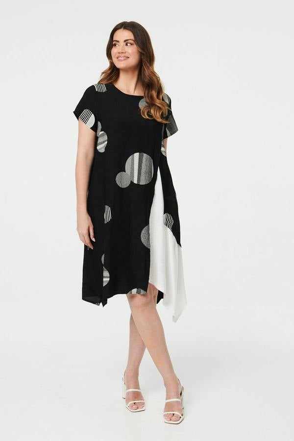 Black | Spotty Relaxed Hanky Hem Midi Dress