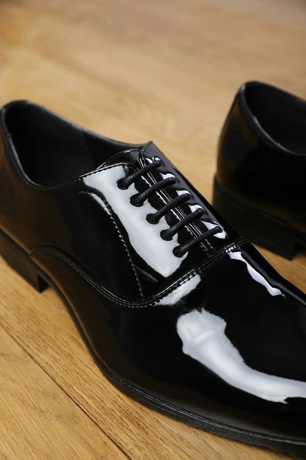 Where's That From Nick Oxford Lace Up Work Dress Shoes in Black Patent