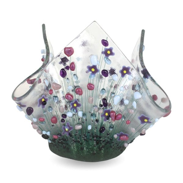 Sienna Glass Handmade Fused Glass Small Tealight Holder – Violet Design