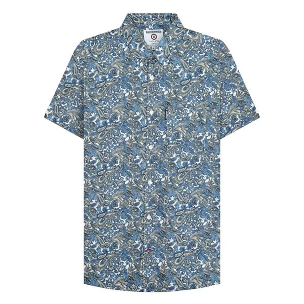 Lambretta Mens SS25 Paisley Shirt - White/Blue