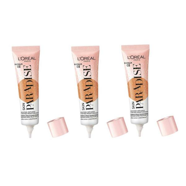 3 x L'Oreal Paris Skin Paradise Tinted Water Moisturiser Spf 20 30ml - 04 Medium