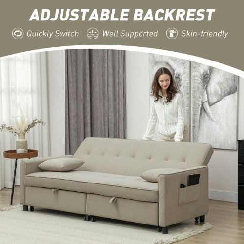 Wyld Haus Yokari Beige Upholstered 3 Seater Convertible Sofa Bed Tufted