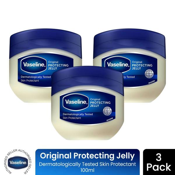 Vaseline Petroleum Jelly Original Skin Protectant Sensitive Skin 100ml, 3 Pack