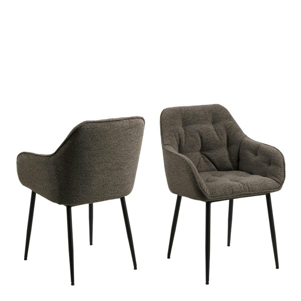 Wyld Haus Buttonfern Set of 2 Vintage Brown Diamond Upholstered Dining Chairs with Armrest