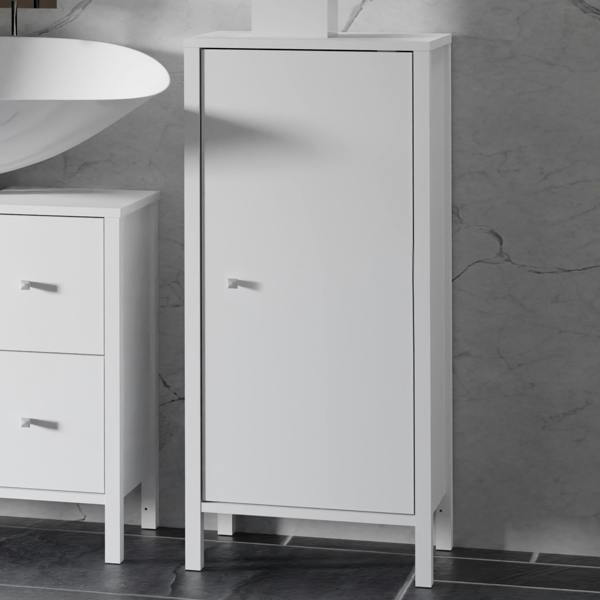 Furniture To Go Ipsarion Under Sink Bathroom Storage Unit with 1 Door & Silver Handle in White