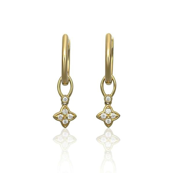 Sarah Layton Quatrefoil Diamond Drop Huggie Earrings, 0.13ct - 18ct Yellow Gold - DOM378/EA-PR