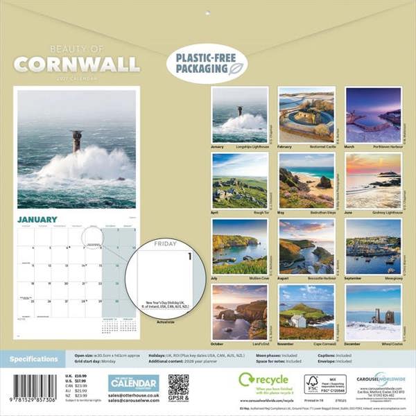 Beauty Of Cornwall Calendar 2027, Wall Calendars, Month To View, Travel, Gift