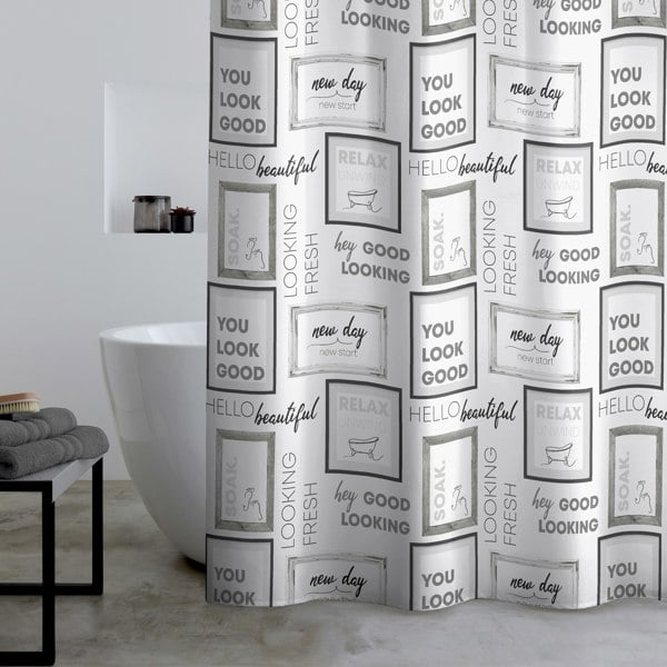 Catherine Lansfield Relax and Unwind Shower Curtain Grey / Black