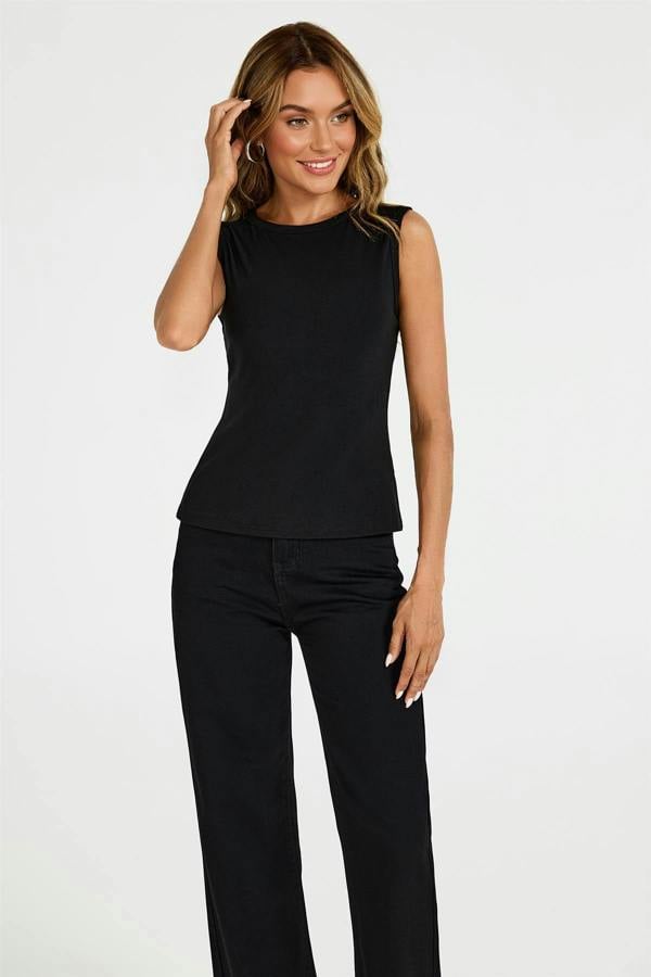 FS Collection Sleeveless Jersey Crew Neck Top Black