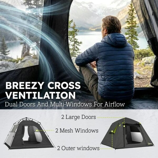 Camping Tent 3000mm Waterproof Tent with 2 Doors for 2 Person, Grey & Green