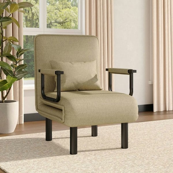 Grey/Khaki Upholstered Single Sleeper Chair Convertible Sofa Bed with Metal Legs Recliners Living and Home Khaki