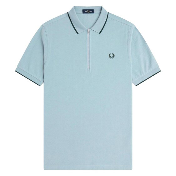Fred Perry Crepe Pique Zip Neck Polo Shirt - Stockport Blue