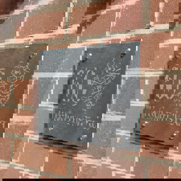 Personalised Memento Company Personalised Floral Slate House Sign