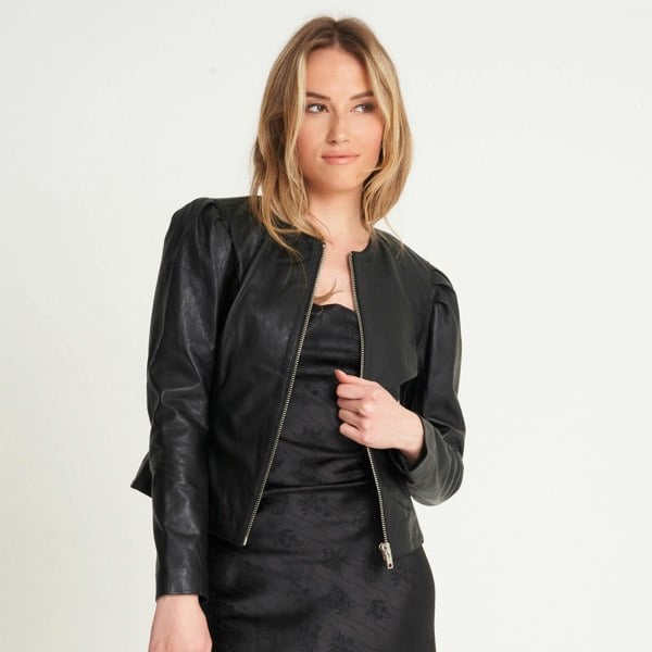 Barneys Originals Women's Puff Sleeve Leather Jacket