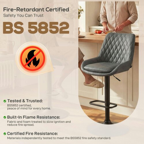 Wyld Haus Lokasa Fabric Dark Grey Adjustable Retro Bar Stools Set Of 2 With Swivel Seats