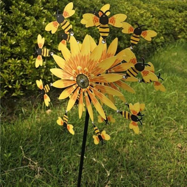 Leaper Sunflower and Bees Wind Spinner