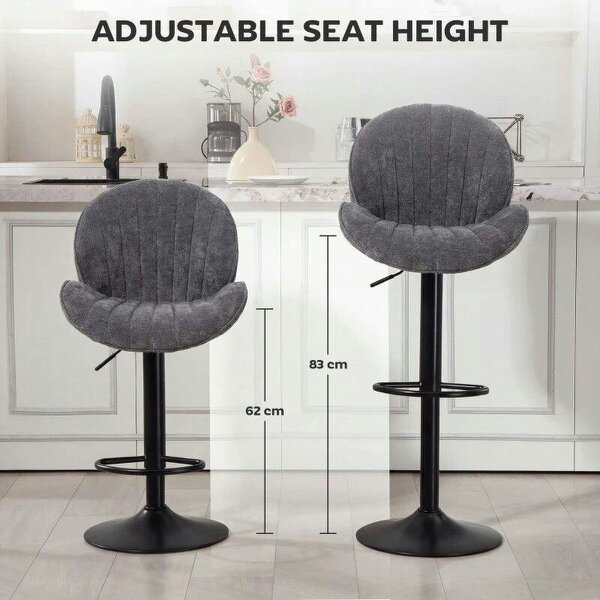 Bar Stools Set of 2, Swivel Barstools with Back, Adjustable Height and Footrest for Kitchen Island, Dining Room, Grey