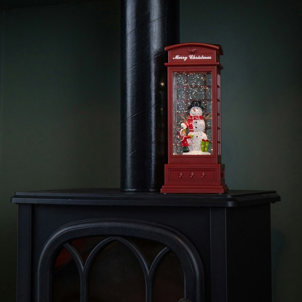 Samuel Alexander 25cm Battery Operated Light up Christmas Phone Box Water Spinner with Snowman Scene & LEDs
