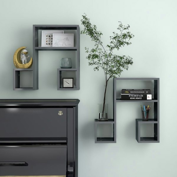 Berkfield Wall Shelf 2 pcs High Gloss Grey 50x15x50 cm Engineered Wood