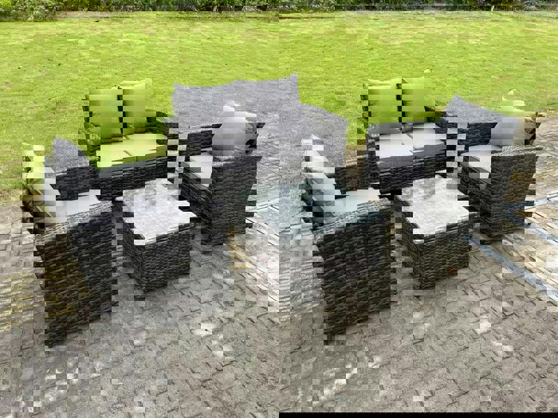 Fimous 4 Seater Dark Grey Mixed High Back Rattan Sofa Set Square Coffee Table Garden Furniture Outdoor Patio
