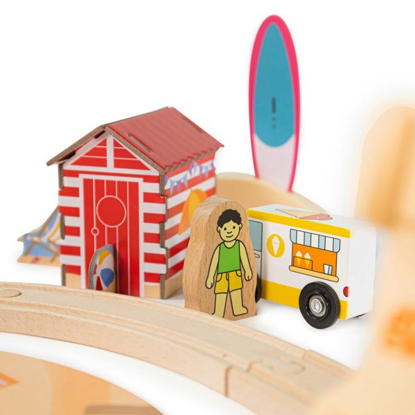 Bigjigs Rail Wooden Coastal Clean Up Train Set - 70 Pieces