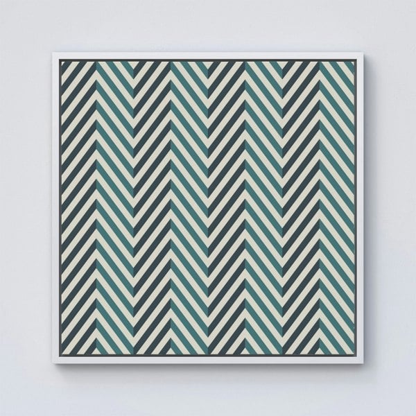 Warren Reed Geometric Herringbone Chevron Blues Framed Canvas