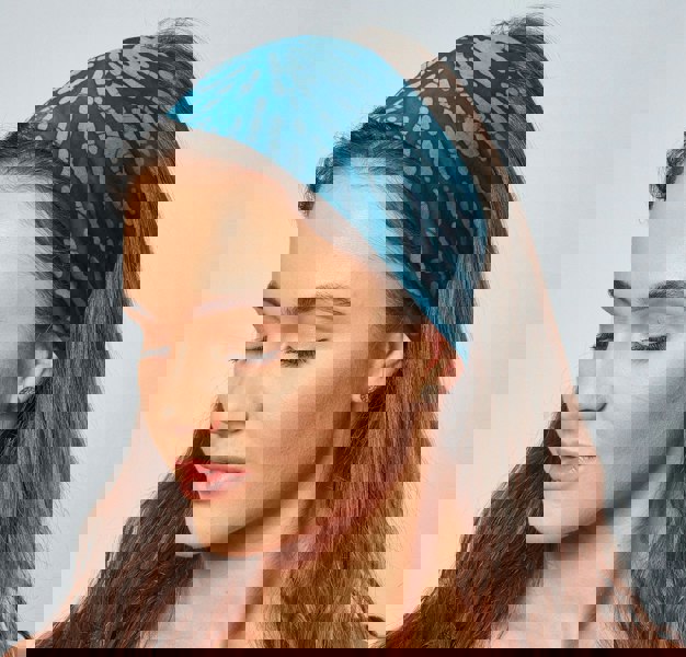 Antonia York Batik Headband for Women Hand Printed and Dyed Batik Cotton Bandana in Teal Blue