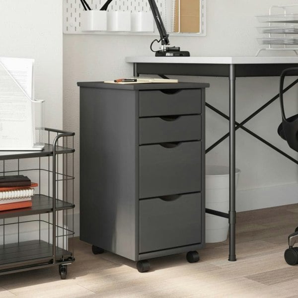 Berkfield Rolling Cabinet with Drawers MOSS Grey Solid Wood Pine