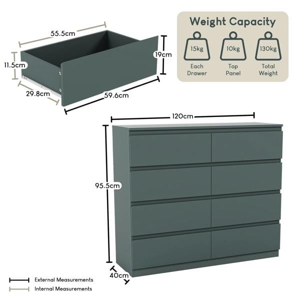 Vida Designs Denver 8 Drawer Chest, Black