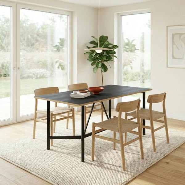 Decortie Modern Dalma Rectangle Dining Table 6 Seater Kitchen Table 140(D)cm w/Metal Legs for Indoor