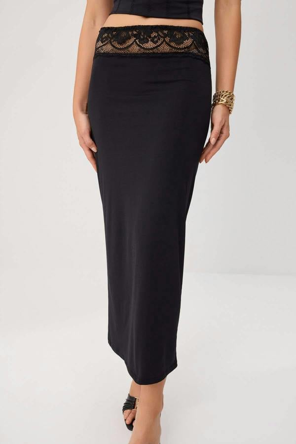 Midi Lace Detail Knit Skirt