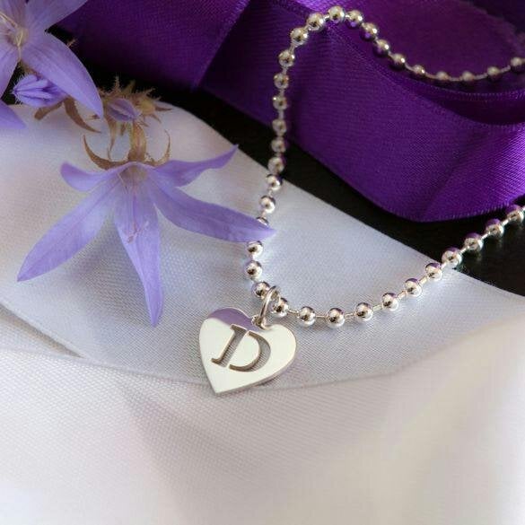 Christopher James of London Sterling Silver Anklet With Heart Initial Charm & Chain Choice