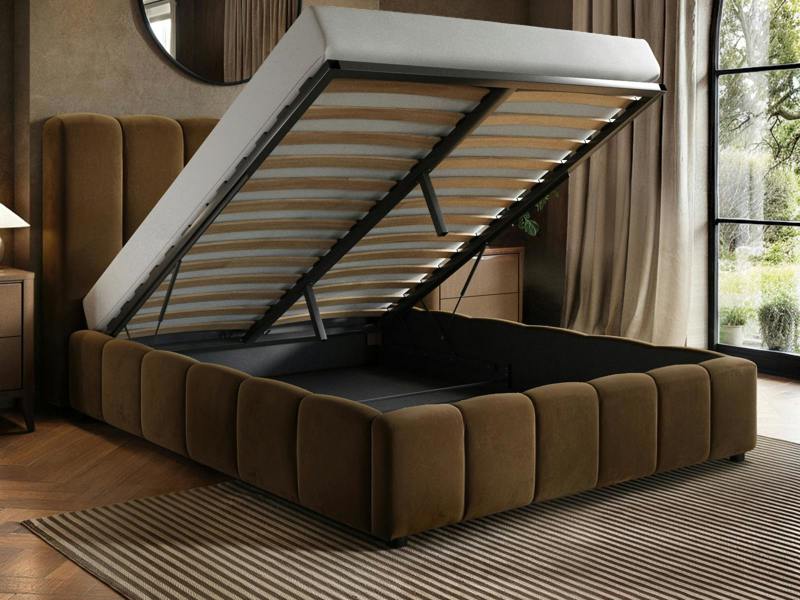 SOLACE+CO Emilie Ribbed Ottoman Bed Brown Velvet