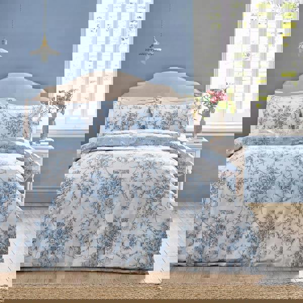 Catherine Lansfield Antoinette Damask Reversible Duvet Cover Set Blue