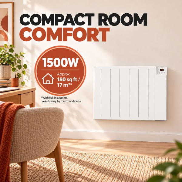 MYLEK Electric Radiator Panel Heater WIFI Smart APP Eco 1500W Bathroom Safe Wall Mounted Timer Thermostat