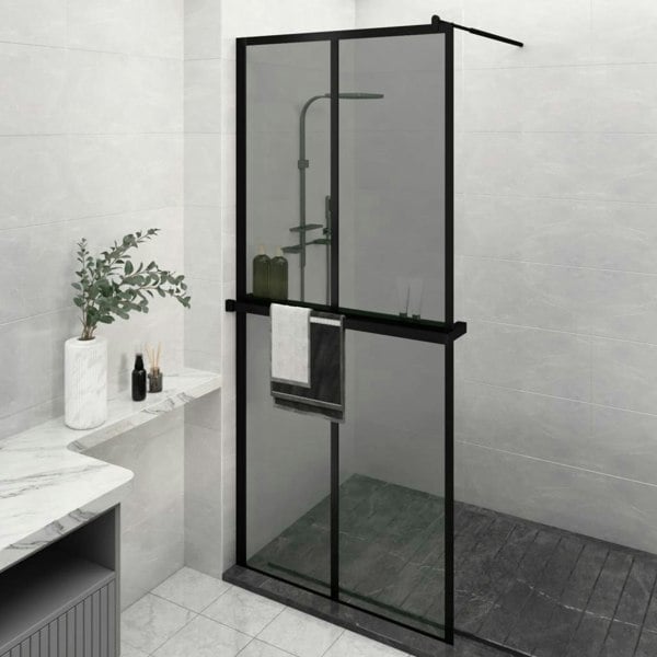 Berkfield Walk-in Shower Wall with Shelf Black 90x195 cm ESG Glass&Aluminium