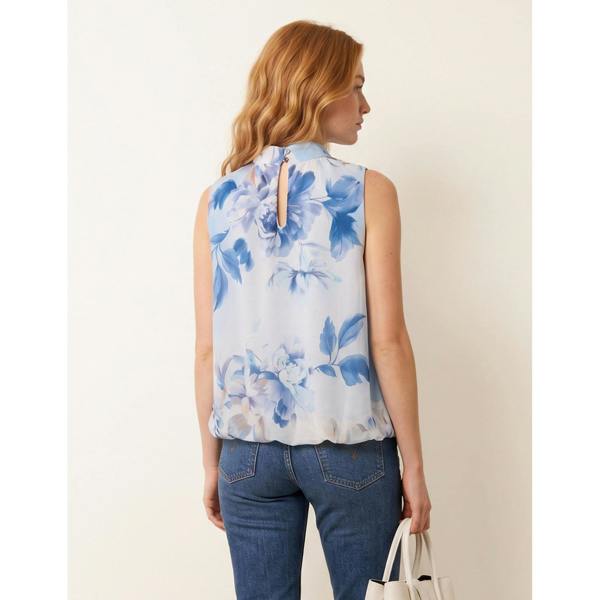 Blue Vanilla Sleeveless High Neck Puffball Blouse