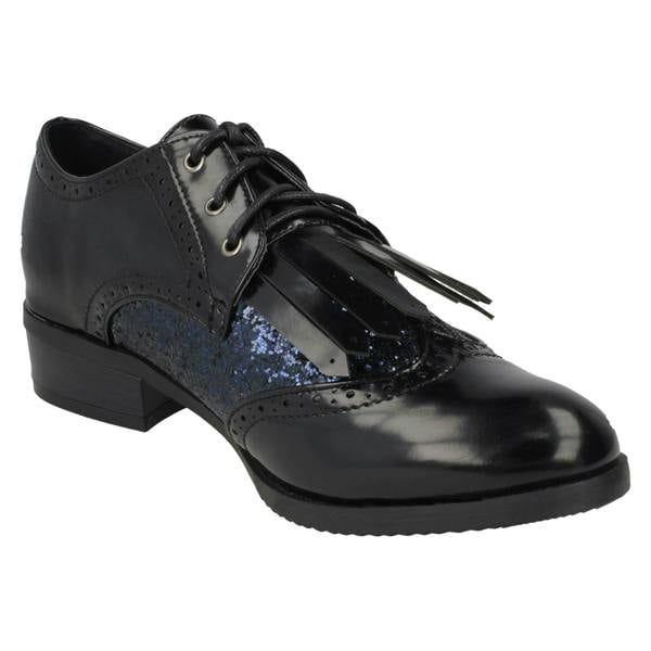 Spot On Ladies Spot On Glitter Shoes With Fringe Detail