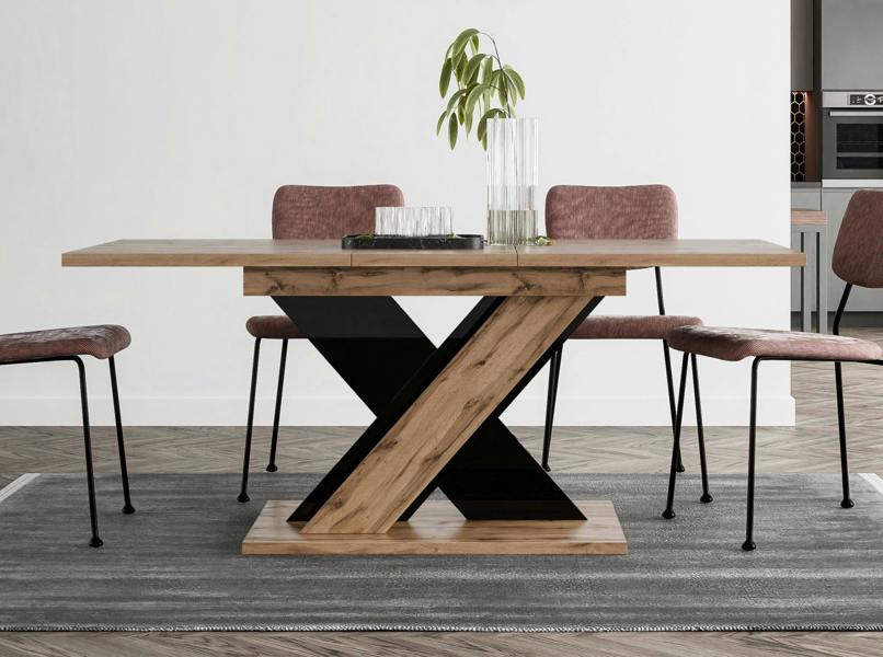 PHD Furniture TOXX Extendable Dining Table 120–160cm – Wotan Oak Effect & Black Gloss