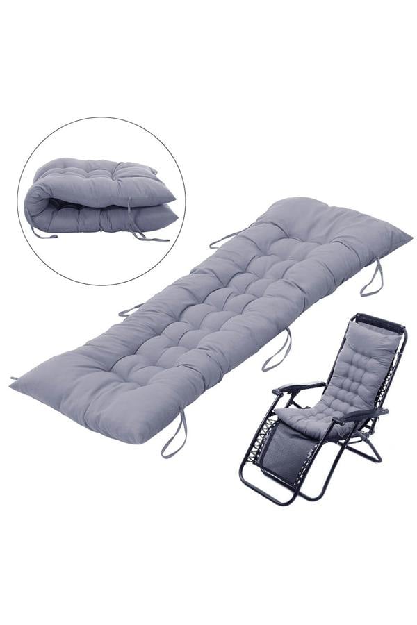 Living and Home 40x110cm Grey Garden Beach Cushion Sun Lounger Cushion with Straps for Recliners, Beach & Office Chairs