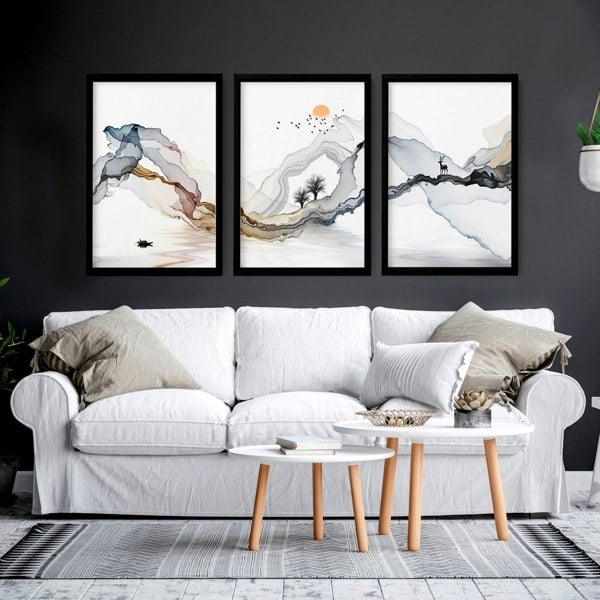 Framed print set of 3 | Landscape wall art for Living room