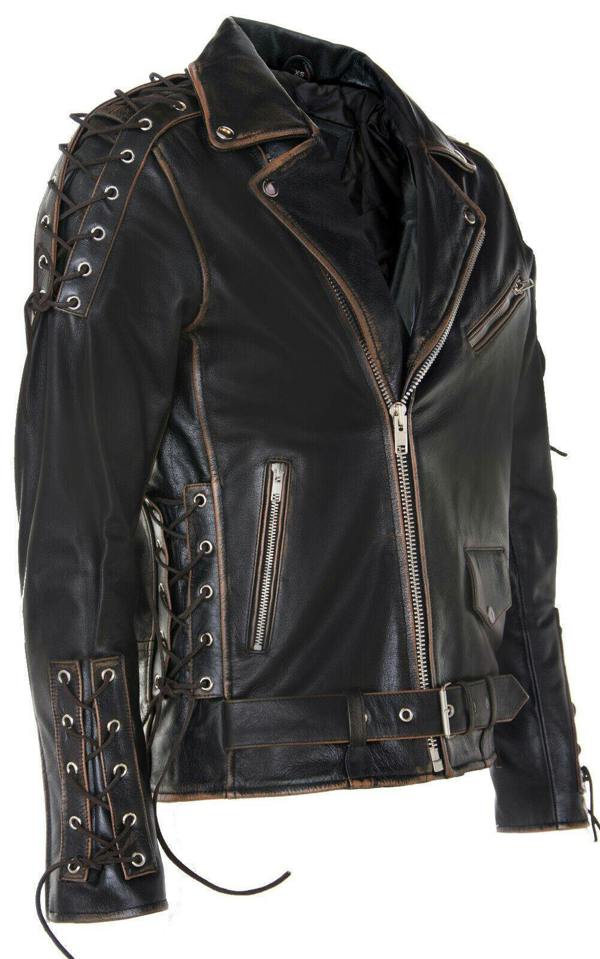 Infinity Leather Mens Embossed Brando Leather Biker Jacket-Chicago