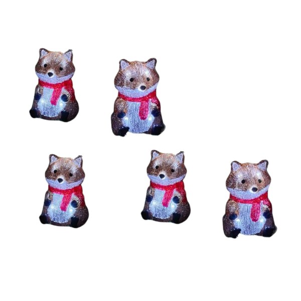 Samuel Alexander 14cm Set of 5 Battery Operated Light up Christmas Fox Ornaments with 40 Cool White LEDs