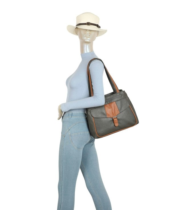 Kitise Large Structured Buckle Color Block Tote Shoulder Bag