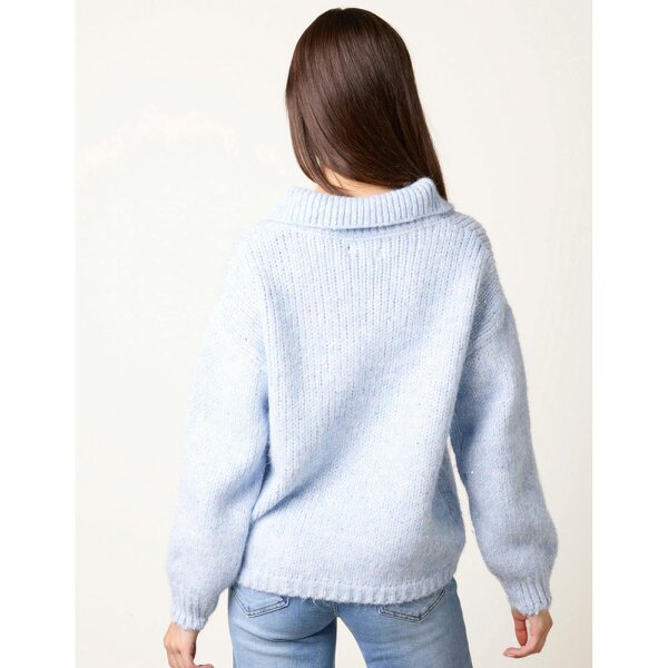 Blue Vanilla Zip Neck Glitter Detail Jumper