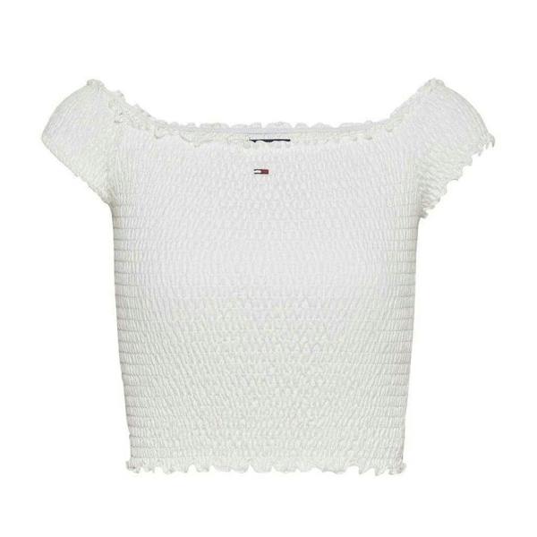 Tommy Jeans Womens/Ladies Mini Logo Off Shoulder Slim Smock Top - Ecru - 