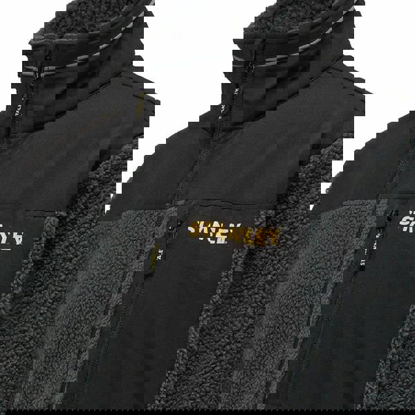 Stanley Borden Mens Zip-Up Borg Warm Work Fleece, black fleece jacket with a high collar and zippered chest pocket.