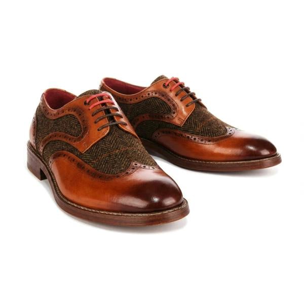Justin Reess Arlo - Men's Tan Leather Tweed Brogue Shoes